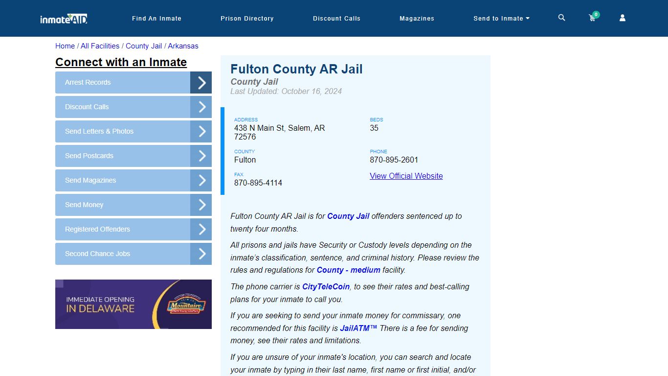 Fulton County AR Jail - Inmate Locator